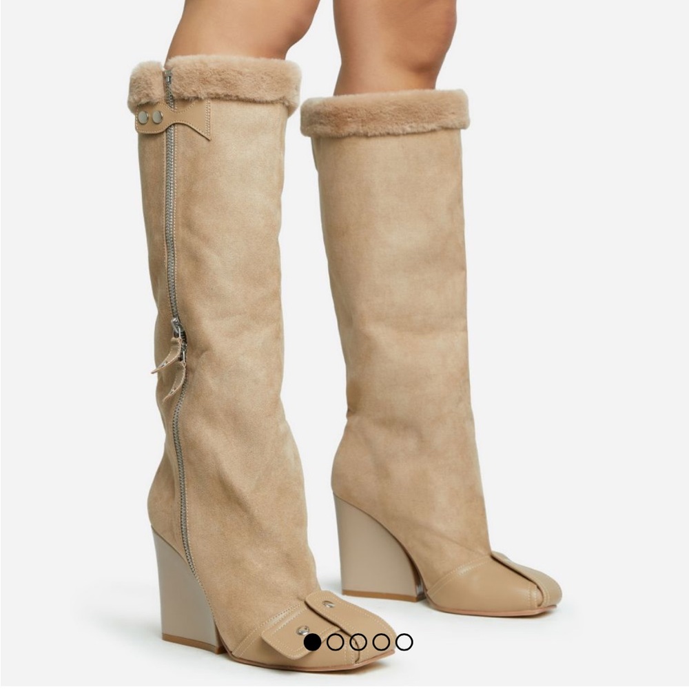 Faux fur knee high boots